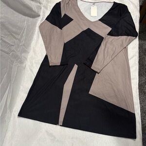 Exclusive Chic Long Sleeve Black and Tan Dress woman’s xl NWT